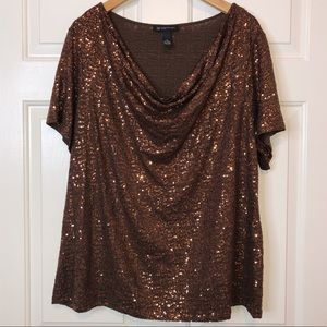 INC Short Sleeved Sequined Party Top